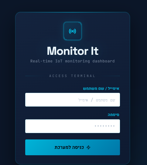 מסך כניסה — שם משתמש וסיסמה